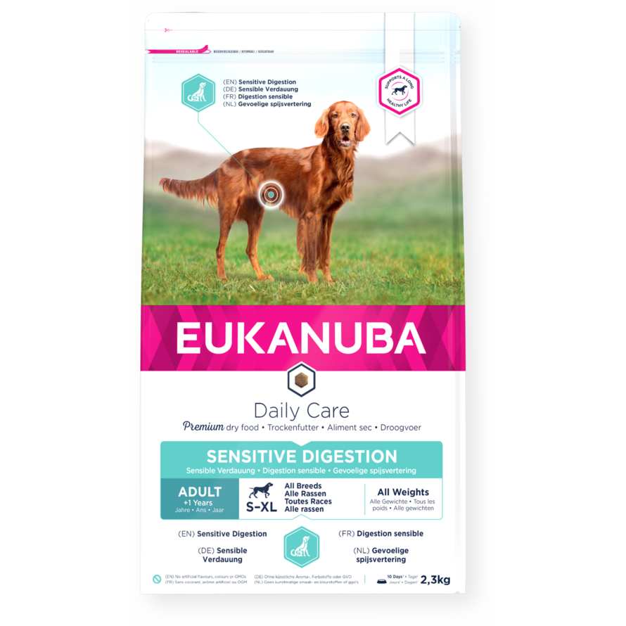 Eukanuba Daily Care dry dog food (kibble) for adult dogs with sensitive digestion