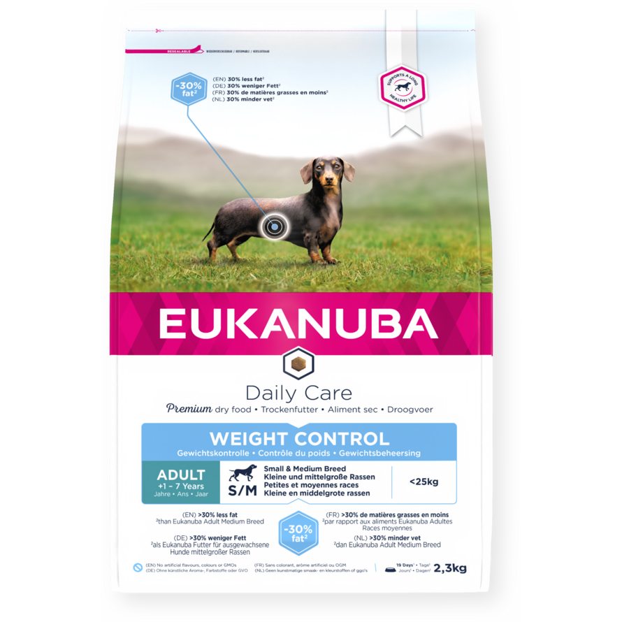 Eukanuba Daily Care dry dog food (kibble) for adult small & medium breed dogs weight control