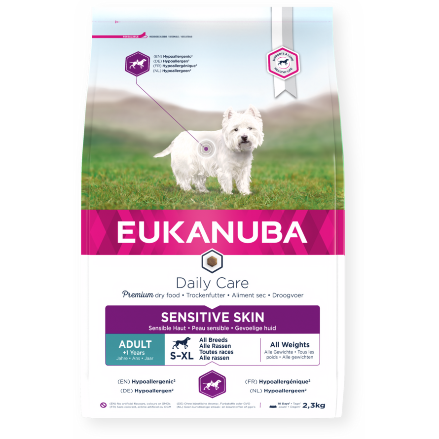 Eukanuba Daily Care dry dog food (kibble) for adult dogs sensitive skin