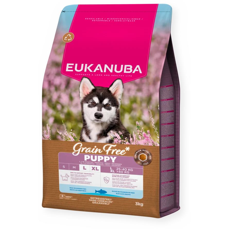 CROQUETTE SANS CÉRÉALE CHIOT GRANDE RACE POISSON - CHIEN EUKANUBA